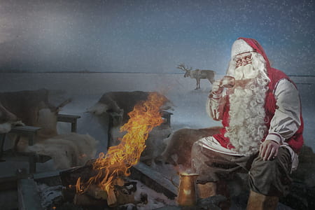 Santa Claus sitting on brown chair painting thumbnail
