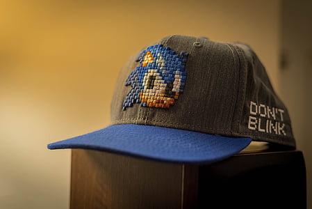 close-up photography of gray Sonic Hedgehog fitted cap thumbnail