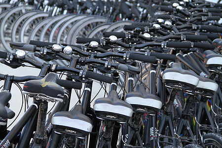 pile of black-and-white bicycles thumbnail