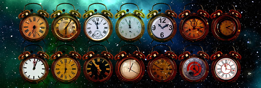 closeup photography of assorted-color analog clock lot thumbnail