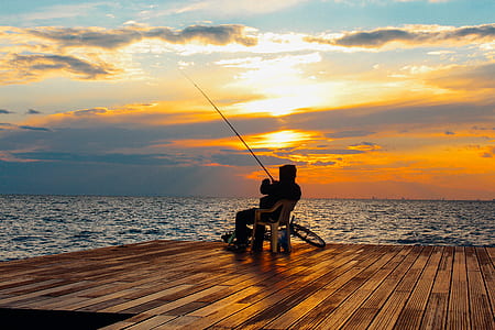 fishing, sea, dawn, nature thumbnail