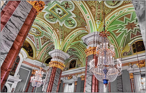 Black Metal Framed Glass Chandelier in a Building thumbnail