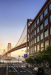 city, road, dawn, water thumbnail