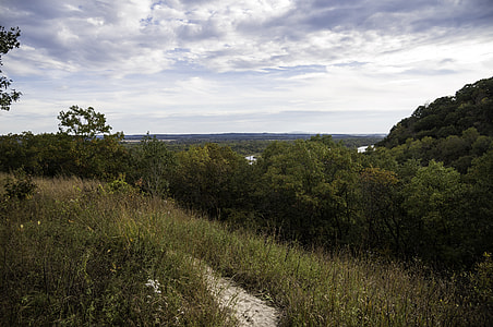 Trail and Landscape under the sky and clouds at Ferry Bluff, Wisconsin thumbnail