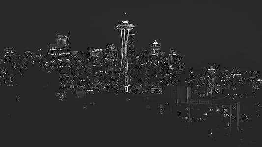 grayscale photo Space Needle , Seattle Washington thumbnail