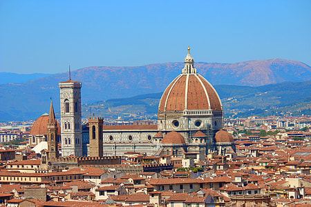 bird's-eye view of church under blue sky thumbnail