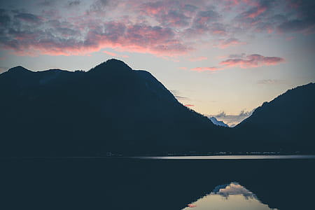 silhouette of mountain at dawn thumbnail