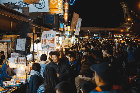 high-angle photography of people at market thumbnail