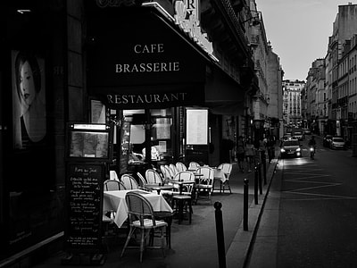grayscale photography of Cafe Brasserie restaurant thumbnail