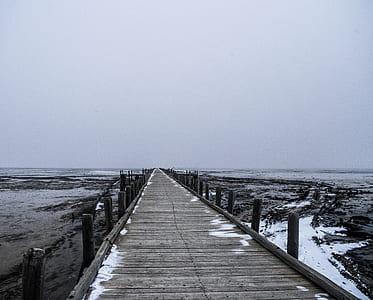 brown wooden foot bridge across body of water thumbnail