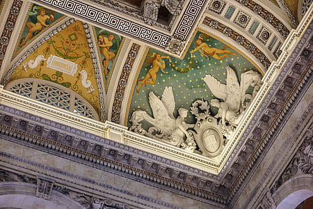 Ornate corner of the ceiling of the Library of Congress. thumbnail