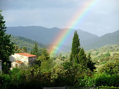 rainbow near white concrete building thumbnail