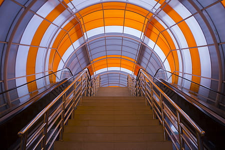 narrow staircase with gray handle bar thumbnail