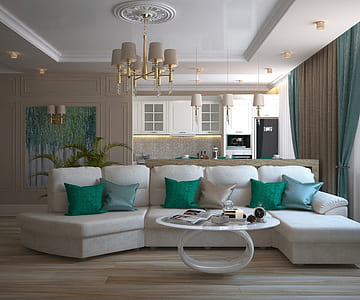 white fabric sectional sofa inside house thumbnail