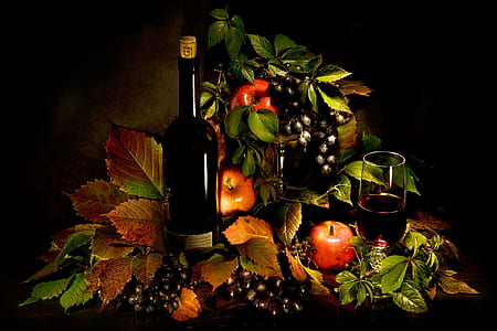 apples, grapes, wine bottle, and wine glass thumbnail