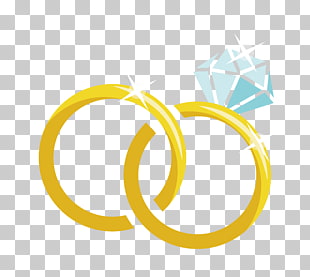 Wedding ring Marriage, Cartoon material diamond wedding ring, gold-colored ring with diamond illustration PNG clipart
