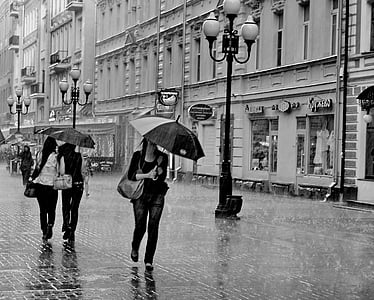 grayscale photo of people walking on street thumbnail