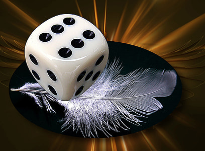 white and black die with gray feather thumbnail