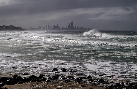 grayscale photography of body of water thumbnail