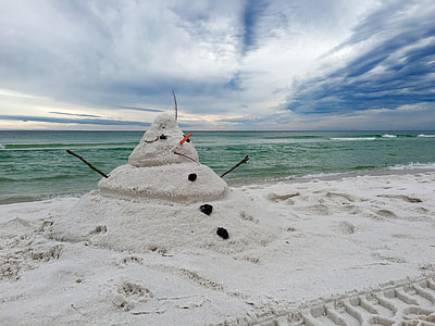 sand snowman on seashore thumbnail