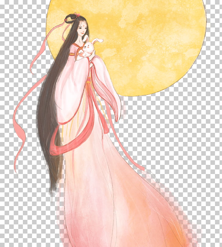 Mooncake Change Mid Autumn Festival Drawing Illustration Cartoon Hand Painted Moon Goddess Fairy Black Haired Girl Illustration Png Clipart Free Cliparts Uihere