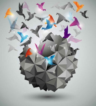 3D paper cranes background art vector eps file