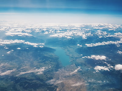 bird's eye view, landscape, sky, clouds thumbnail