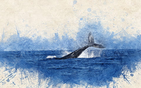 whale swim in water painting thumbnail