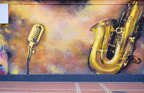 condenser microphone and brass saxophone painting thumbnail