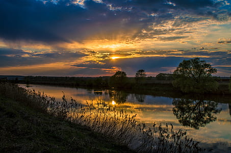 body of water near grass field thumbnail