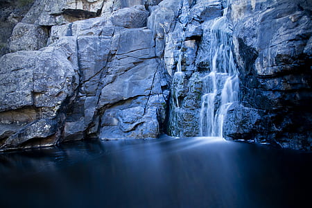 time lapse photo of waterfalls and calm body of water at daytime thumbnail
