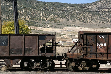 brown steel train with mountain background thumbnail