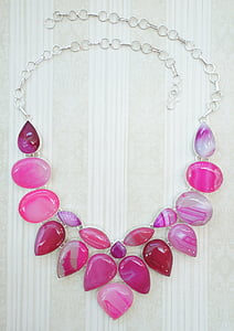 silver-colored necklace with pink stones thumbnail