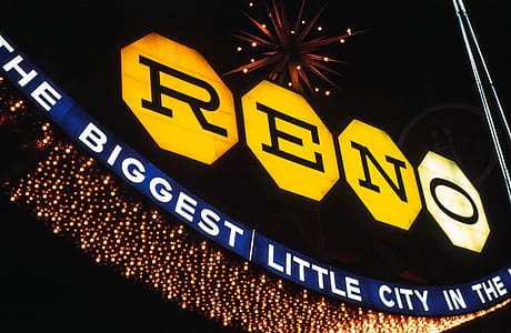 View of Famous Reno neon sign The Biggest Little City In The World in Nevada thumbnail