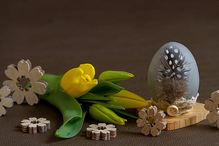 yellow flower on top of brown surface near brown wooden flower cutout decors thumbnail