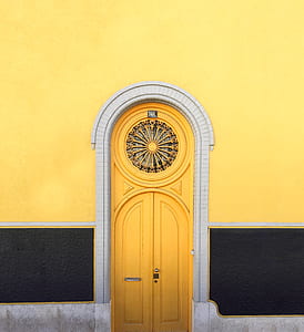 yellow wooden closed door thumbnail