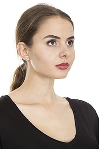 woman wearing black crew-neck shirt thumbnail