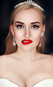woman wearing silver-colored tiara and sweetheart neckline dress thumbnail