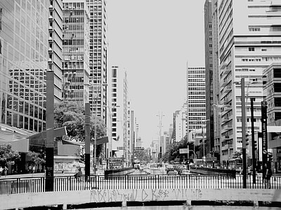 grayscale photo of concrete buildings and structures thumbnail