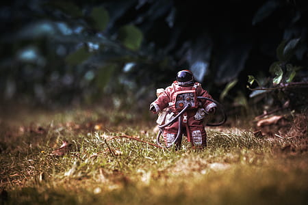 robot toy standing on grass field thumbnail