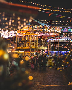 people standing in amusement park during nighttime thumbnail