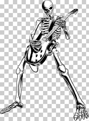 Skeleton Skull Rock music Rock and roll, Skull, skeleton playing electric guitar sticker with black background PNG clipart