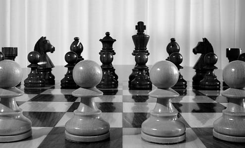 grayscale photo of chess pieces thumbnail