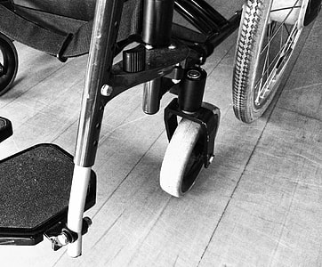 grayscale photo of wheelchair thumbnail