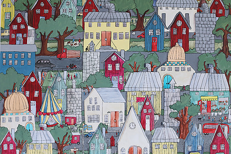 photo of red and white buildings drawing thumbnail