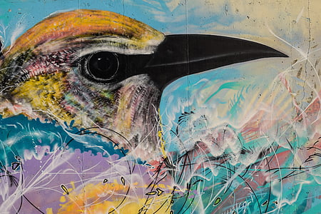 painting of yellow, black, and purple bird thumbnail