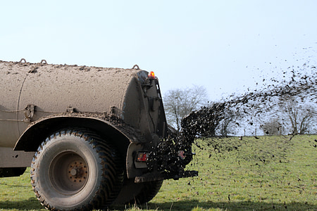 black tank truck on green grass field in distant of trees thumbnail