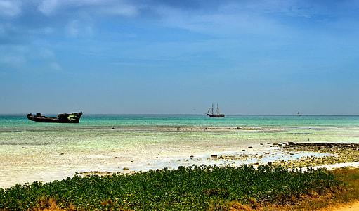 brown boat on ocean thumbnail