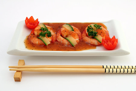shrimp dish on white ceramic plate thumbnail