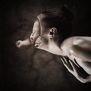 woman head and babies face illusion painting thumbnail